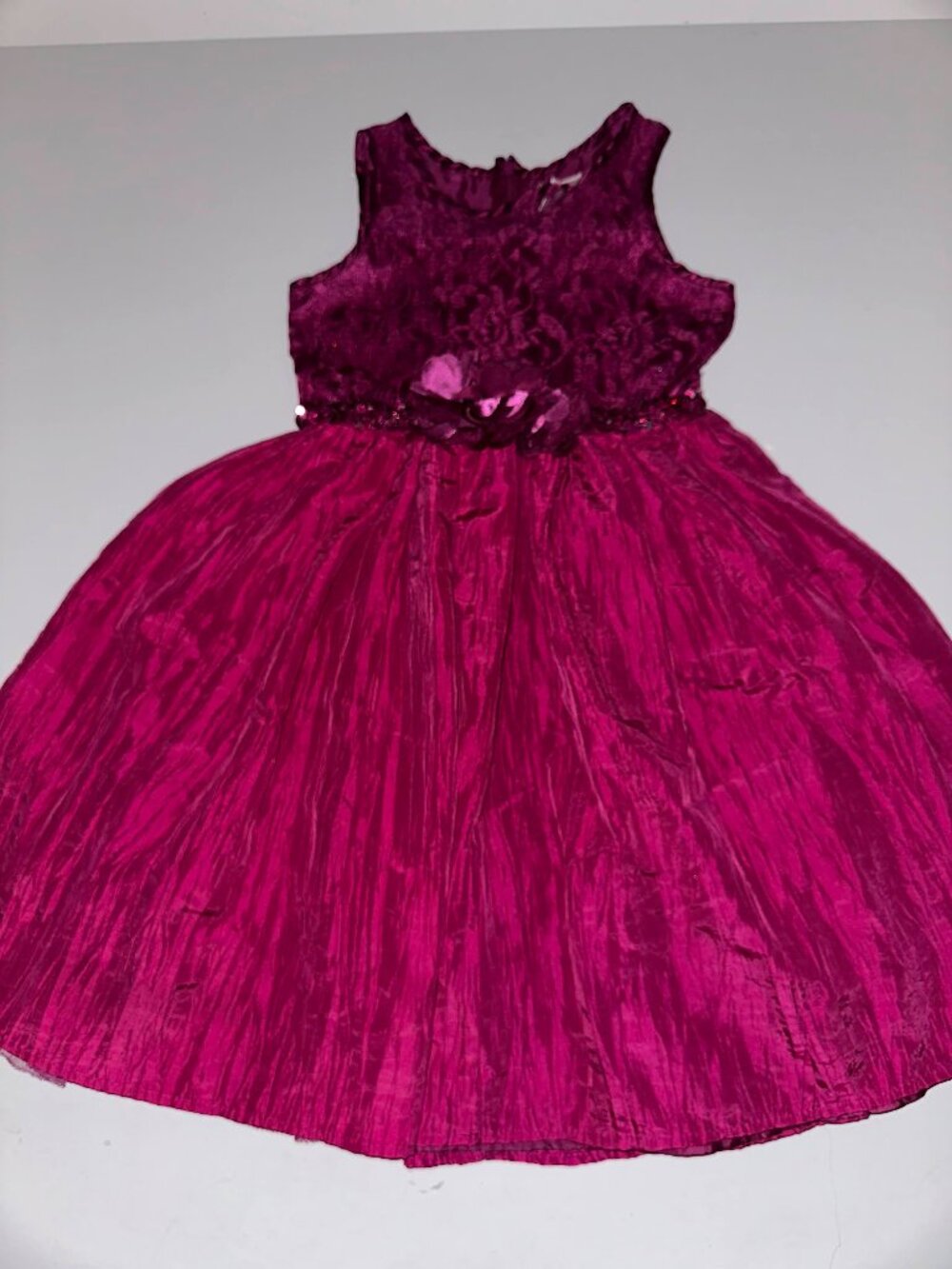 Youth Girls Sleeveless FUCHSIA Dress Emily West Size 8 dark pink crepe & lace